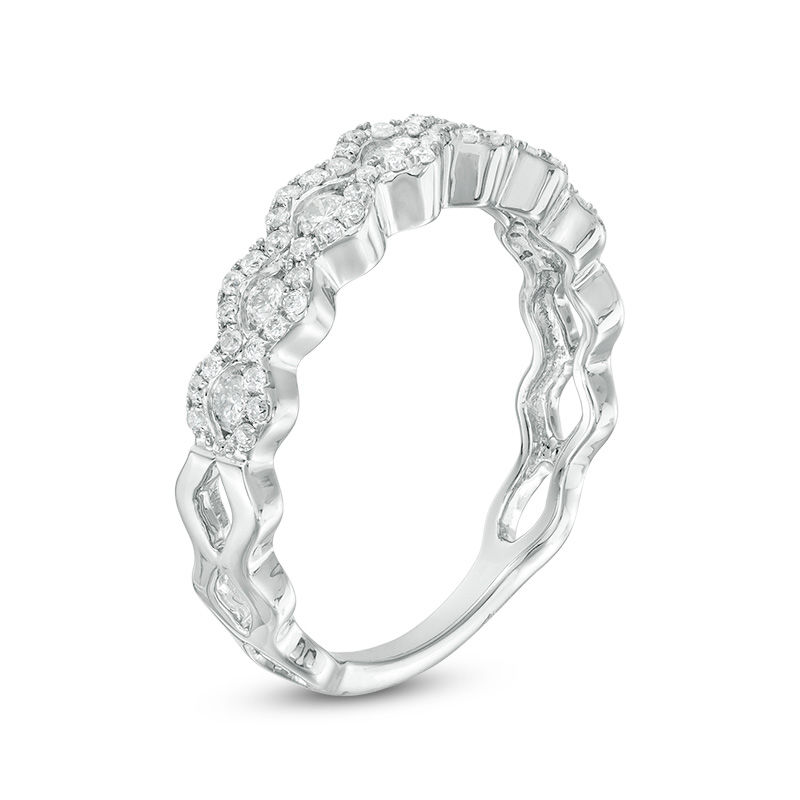 1/2 CT. T.W. Diamond Wave Band in 14K White Gold