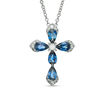Thumbnail Image 1 of EFFY™ Collection Pear-Shaped Blue Sapphire and 1/6 CT. T.W. Diamond Cross Pendant in 14K White Gold