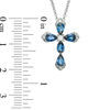 Thumbnail Image 2 of EFFY™ Collection Pear-Shaped Blue Sapphire and 1/6 CT. T.W. Diamond Cross Pendant in 14K White Gold