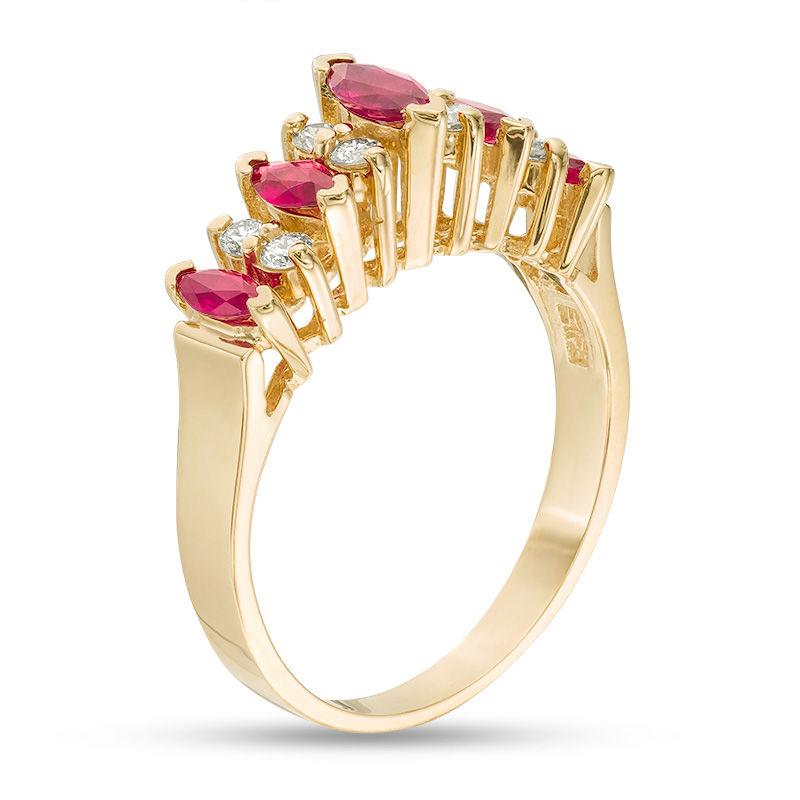 Main Image 2 of EFFY™ Collection Marquise Ruby and 1/5 CT. T.W. Diamond Five Stone Ring in 14K Gold