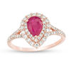 Thumbnail Image 1 of EFFY™ Collection Pear-Shaped Ruby and 1/2 CT. T.W. Diamond Double Frame Split Shank Ring in 14K Rose Gold