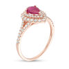 Thumbnail Image 2 of EFFY™ Collection Pear-Shaped Ruby and 1/2 CT. T.W. Diamond Double Frame Split Shank Ring in 14K Rose Gold
