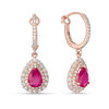 Thumbnail Image 0 of EFFY™ Collection Pear-Shaped Ruby and 7/8 CT. T.W. Diamond Double Frame Drop Earrings in 14K Rose Gold