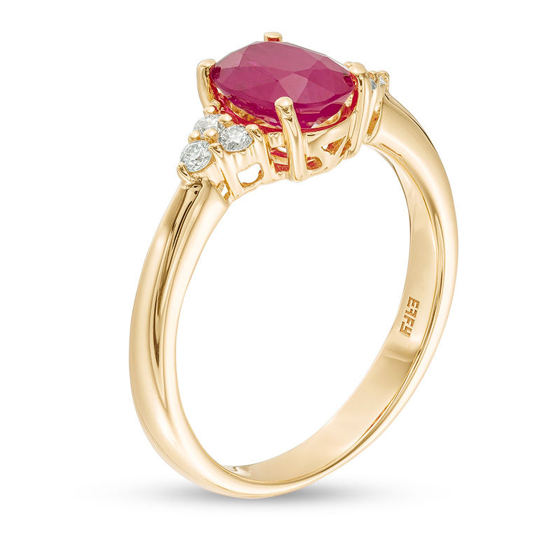 EFFY™ Collection Oval Ruby and 1/10 CT. T.W. Diamond Tri-Sides Ring in 14K Gold