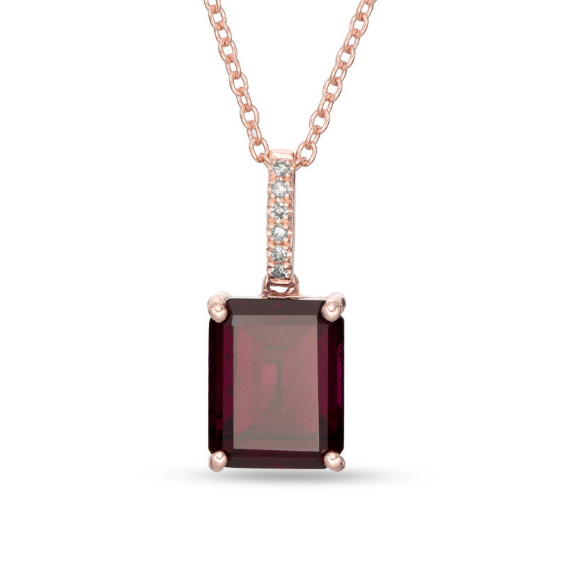 Main Image 1 of EFFY™ Collection Octagonal Rhodolite Garnet and Diamond Accent Drop Pendant in 14K Rose Gold