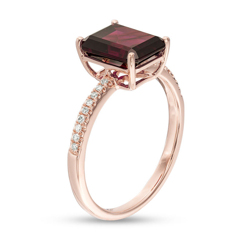 Main Image 2 of EFFY™ Collection Octagon Rhodolite Garnet and 1/15 CT. T.W. Diamond Ring in 14K Rose Gold