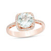 Thumbnail Image 0 of EFFY™ Collection 8.0mm Aquamarine and 1/6 CT. T.W. Diamond Cushion Frame Ring in 14K Rose Gold