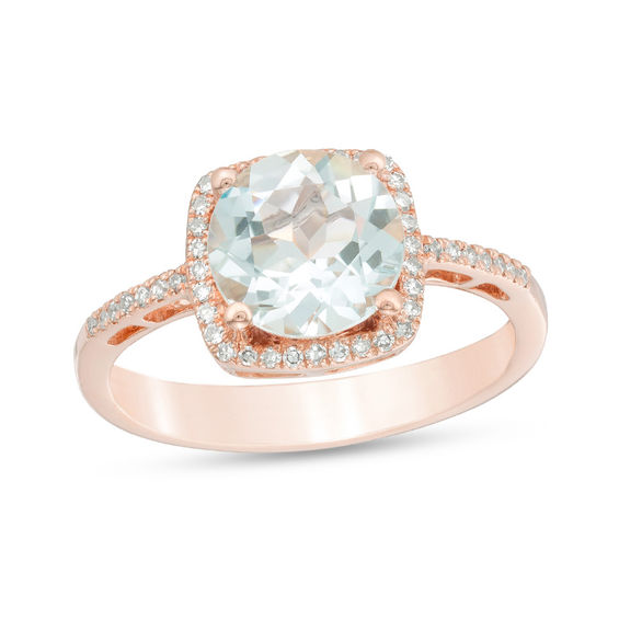 EFFY™ Collection 8.0mm Aquamarine and 1/6 CT. T.W. Diamond Cushion ...