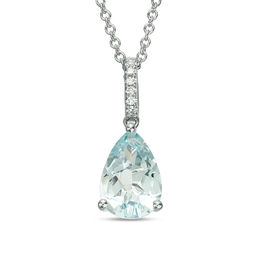 EFFY™ Collection Pear-Shaped Aquamarine and Diamond Accent Drop Pendant in 14K White Gold