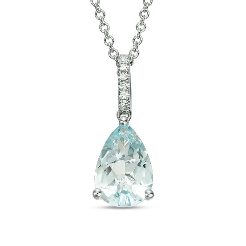 Main Image 1 of EFFY™ Collection Pear-Shaped Aquamarine and Diamond Accent Drop Pendant in 14K White Gold