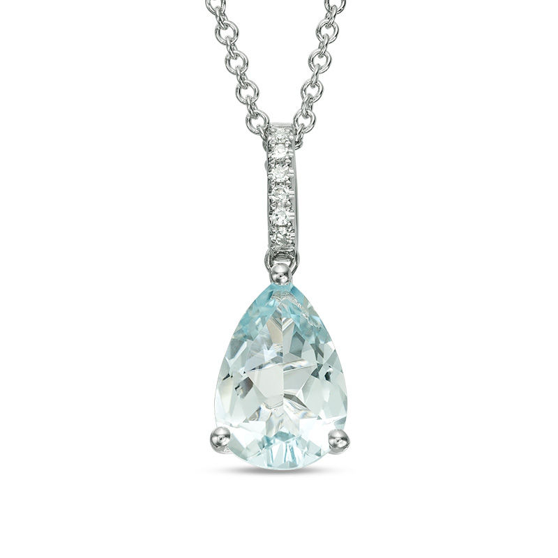 EFFY™ Collection Pear-Shaped Aquamarine and Diamond Accent Drop Pendant in 14K White Gold