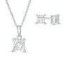 Thumbnail Image 1 of 1/10 CT. T.W. Diamond Solitaire Square Pendant and Stud Earrings Set in Sterling Silver