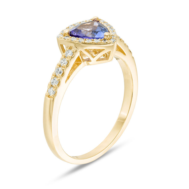 Main Image 3 of EFFY™ Collection 6.5mm Trillion-Cut Tanzanite and 1/5 CT. T.W. Diamond Frame Ring in 14K Gold