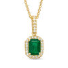Thumbnail Image 0 of EFFY™ Collection Emerald-Cut Emerald and 1/8 CT. T.W. Diamond Frame Drop Pendant in 14K Gold
