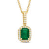 Thumbnail Image 1 of EFFY™ Collection Emerald-Cut Emerald and 1/8 CT. T.W. Diamond Frame Drop Pendant in 14K Gold