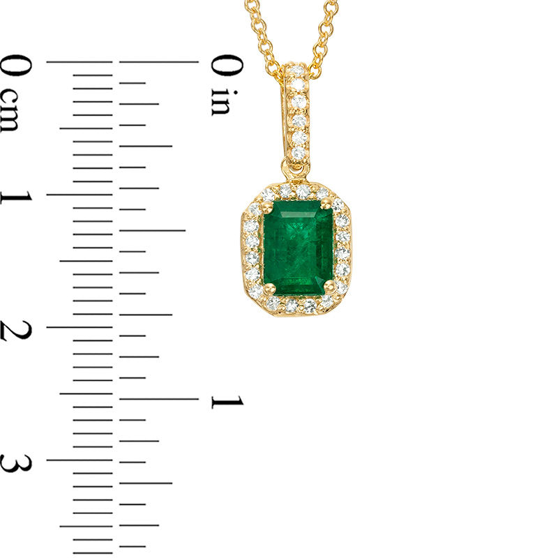 EFFY™ Collection Emerald-Cut Emerald and 1/8 CT. T.W. Diamond Frame Drop Pendant in 14K Gold