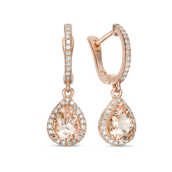 EFFY™ Collection Pear- EFFY™ Collection Pear-Shaped Morganite and 1/4 CT. T.W. Diamond Frame Drop Earrings in 14K Rose Gold