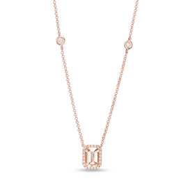 EFFY™ Collection Emerald-Cut Morganite and 1/5 CT. T.W. Diamond Frame Station Necklace in 14K Rose Gold