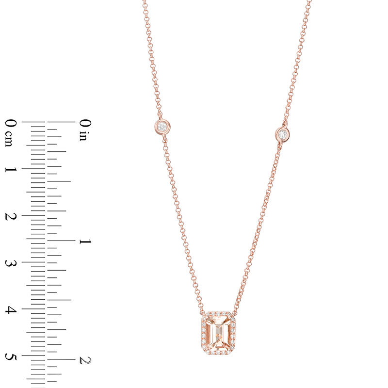 EFFY™ Collection Emerald-Cut Morganite and 1/5 CT. T.W. Diamond Frame Station Necklace in 14K Rose Gold