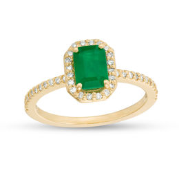 EFFY™ Collection Emerald-Cut Emerald and 1/5 CT. T.W. Diamond Frame Ring in 14K Gold
