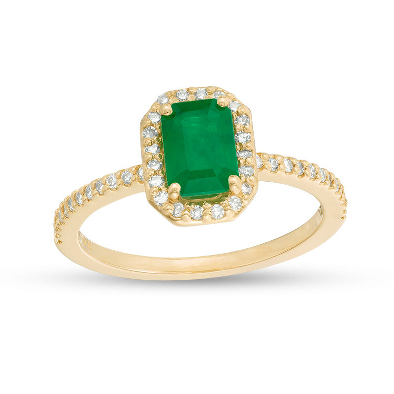 EFFY™ Collection Emerald-Cut Emerald and 1/5 CT. T.W. Diamond Frame Ring in 14K Gold