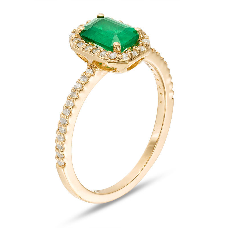 EFFY™ Collection Emerald-Cut Emerald and 1/5 CT. T.W. Diamond Frame Ring in 14K Gold