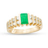 Thumbnail Image 0 of EFFY™ Collection Emerald-Cut Emerald and 1/2 CT. T.W. Diamond Double Row Stepped Shank Ring in 14K Gold