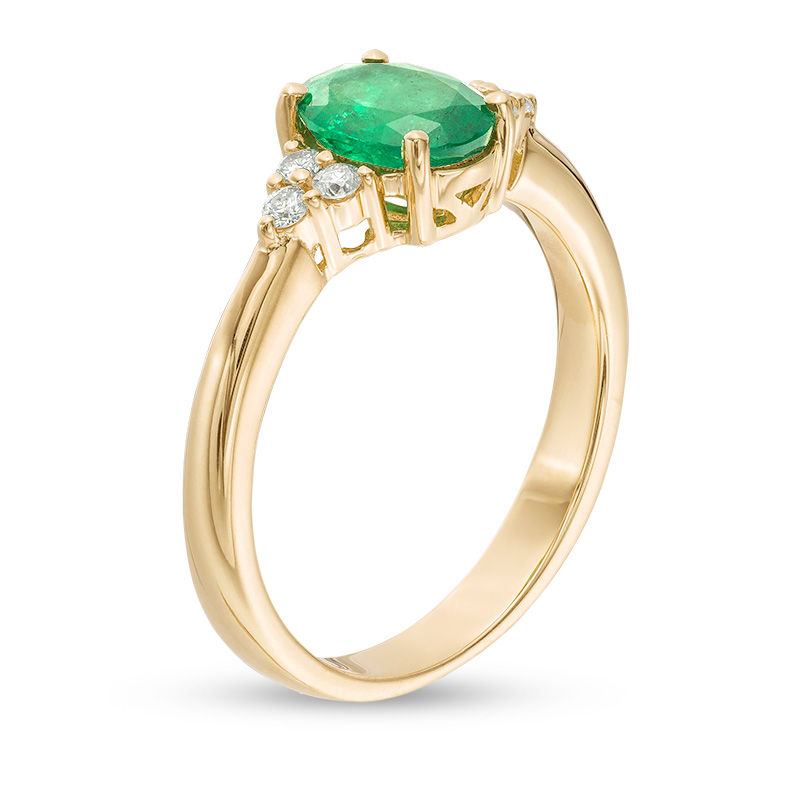 Main Image 2 of EFFY™ Collection Oval Emerald and 1/10 CT. T.W. Diamond Tri-Sides Ring in 14K Gold