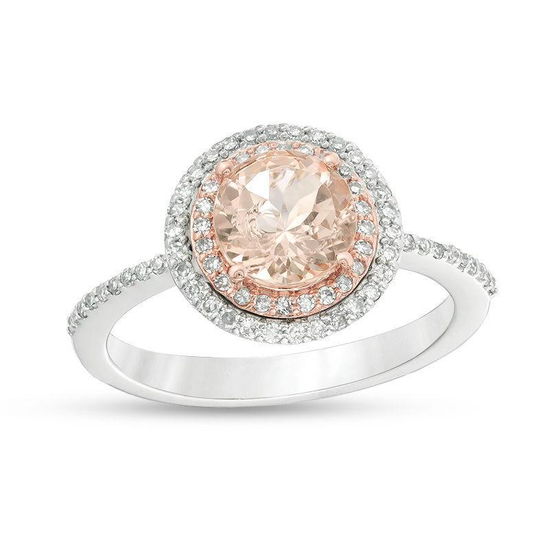 EFFY™ Collection 7.0mm Morganite and 1/4 CT. T.W. Diamond Double Frame Ring in 14K Two-Tone Gold