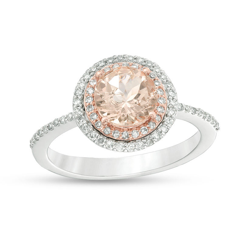 Main Image 1 of EFFY™ Collection 7.0mm Morganite and 1/4 CT. T.W. Diamond Double Frame Ring in 14K Two-Tone Gold