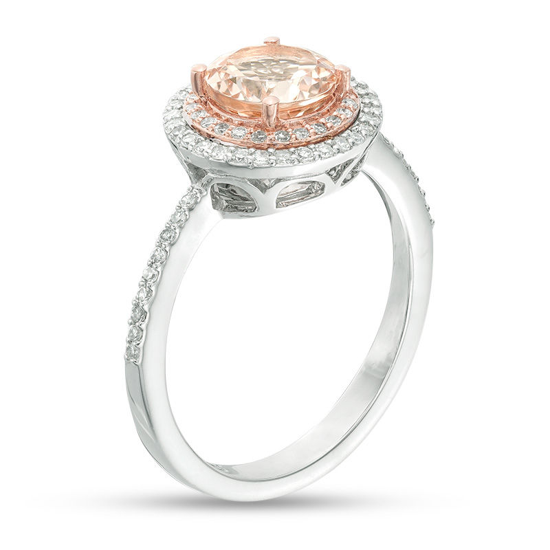 Main Image 2 of EFFY™ Collection 7.0mm Morganite and 1/4 CT. T.W. Diamond Double Frame Ring in 14K Two-Tone Gold