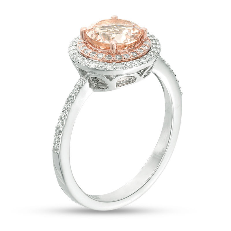 EFFY™ Collection 7.0mm Morganite and 1/4 CT. T.W. Diamond Double Frame Ring in 14K Two-Tone Gold