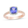 Thumbnail Image 1 of EFFY™ Collection 6.5mm Cushion-Cut Tanzanite and 1/5 CT. T.W. Diamond Frame Ring in 14K Two-Tone Gold