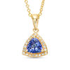 Thumbnail Image 0 of EFFY™ Collection 6.0mm Trillion-Cut Tanzanite and 1/20 CT. T.W. Diamond Frame Drop Pendant in 14K Gold