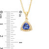 Thumbnail Image 2 of EFFY™ Collection 6.0mm Trillion-Cut Tanzanite and 1/20 CT. T.W. Diamond Frame Drop Pendant in 14K Gold