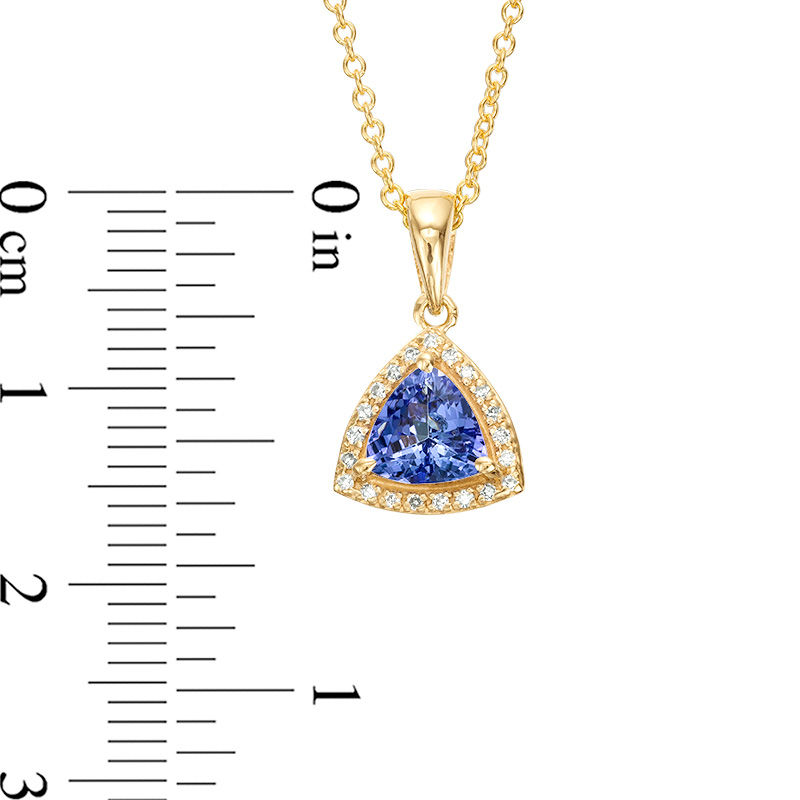 Main Image 2 of EFFY™ Collection 6.0mm Trillion-Cut Tanzanite and 1/20 CT. T.W. Diamond Frame Drop Pendant in 14K Gold