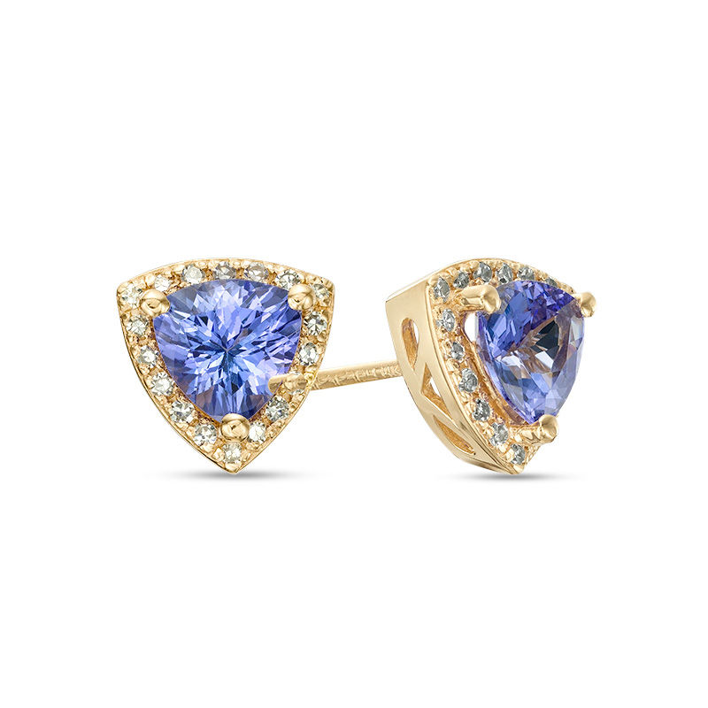 EFFY™ Collection 5.5mm Trillion-Cut Tanzanite and 1/8 CT. T.W. Diamond Frame Stud Earrings in 14K Gold