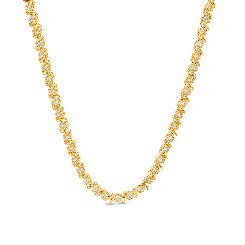 1 2 CT. T.W. Diamond S Curve Tennis Necklace in Sterling Silver with Yellow Rhodium 17 Zales Outlet