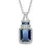 Thumbnail Image 0 of EFFY™ Collection Emerald-Cut Blue Sapphire and 1/8 CT. T.W. Diamond Frame Split Bale Pendant in 14K White Gold