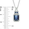 Thumbnail Image 1 of EFFY™ Collection Emerald-Cut Blue Sapphire and 1/8 CT. T.W. Diamond Frame Split Bale Pendant in 14K White Gold
