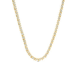 1 CT. T.W. Diamond Two-Stone "S" Curve Tennis Necklace in Sterling Silver with Yellow Rhodium - 17"