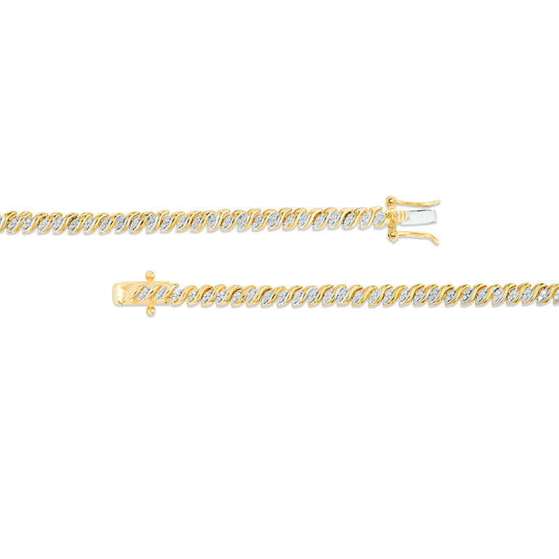 Main Image 3 of 1 CT. T.W. Diamond Two-Stone "S" Curve Tennis Necklace in Sterling Silver with Yellow Rhodium - 17"