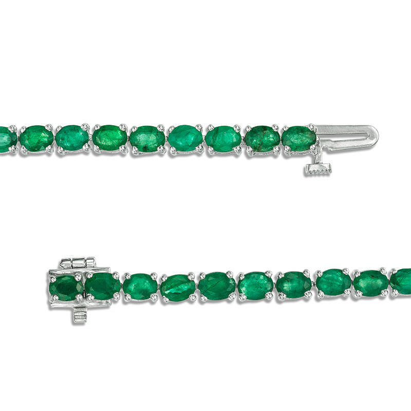 Main Image 2 of EFFY™ Collection Oval Emerald Tennis Bracelet in 14K White Gold