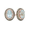 EFFY™ Collection Oval Aquamarine and 1/3 CT. T.W. Champagne and White Diamond Frame Stud Earrings in 14K Rose Gold