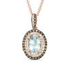 Thumbnail Image 0 of EFFY™ Collection Oval Aquamarine and 1/4 CT. T.W. Champagne and White Diamond Frame Drop Pendant in 14K Rose Gold
