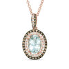 Thumbnail Image 1 of EFFY™ Collection Oval Aquamarine and 1/4 CT. T.W. Champagne and White Diamond Frame Drop Pendant in 14K Rose Gold