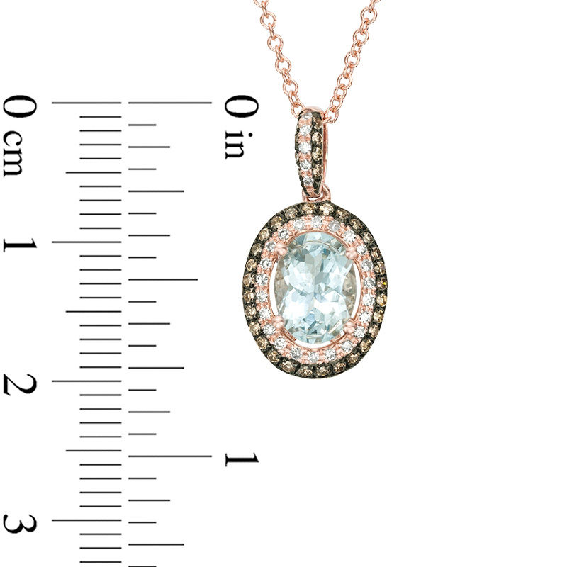 EFFY™ Collection Oval Aquamarine and 1/4 CT. T.W. Champagne and White Diamond Frame Drop Pendant in 14K Rose Gold