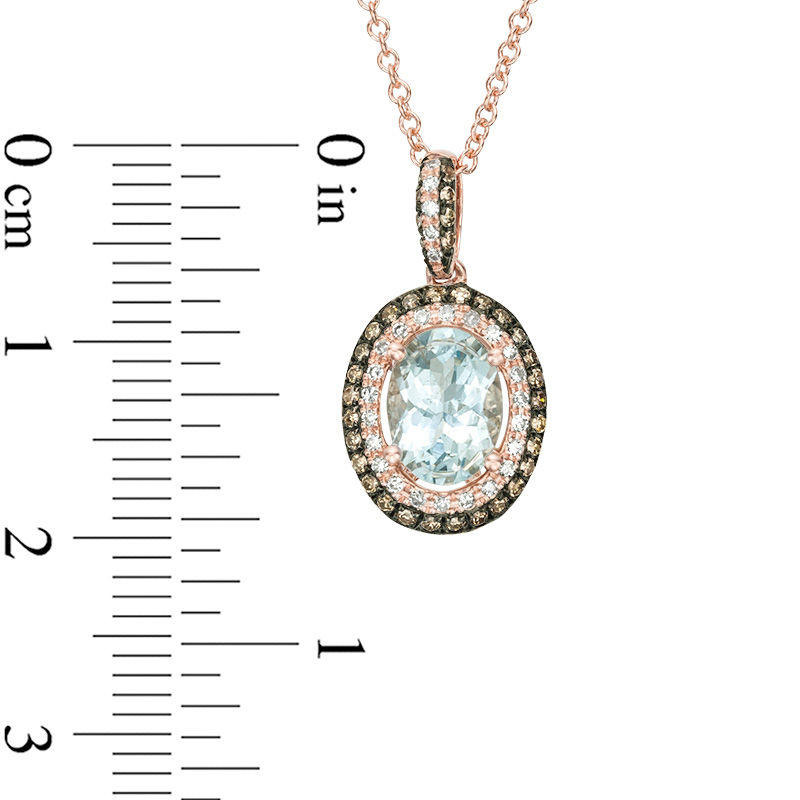 Main Image 2 of EFFY™ Collection Oval Aquamarine and 1/4 CT. T.W. Champagne and White Diamond Frame Drop Pendant in 14K Rose Gold