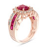 Thumbnail Image 1 of EFFY™ Collection Oval Ruby and 1 CT. T.W. Diamond Starburst Frame Scallop Shank Ring in 14K Rose Gold