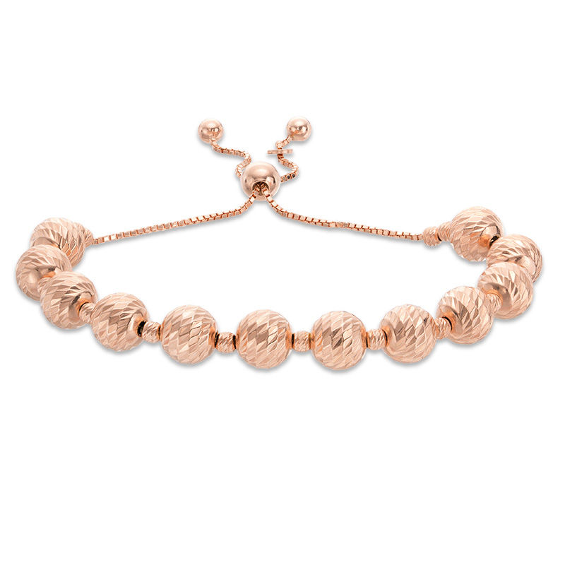 Main Image 1 of Made in Italy Diamond-Cut Bead Bolo Bracelet in Sterling Silver with 18K Rose Gold Plate - 9.0"